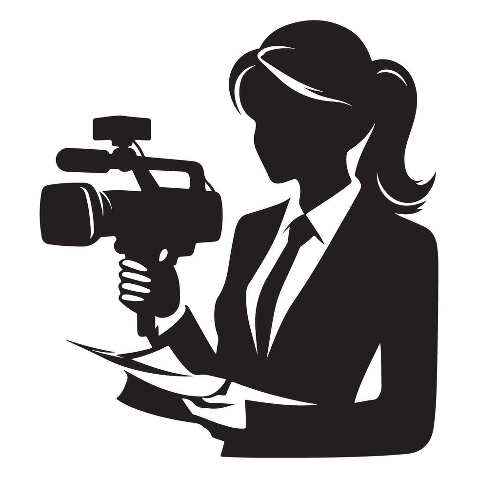 Female Videographer in Business Suit with Camera Silhouette Illustration vector