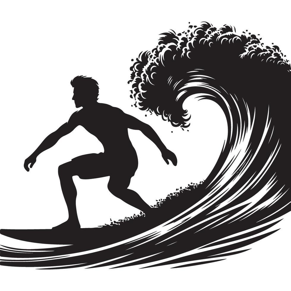Surfer Riding Ocean Wave Silhouette for Surf Culture Graphics vector