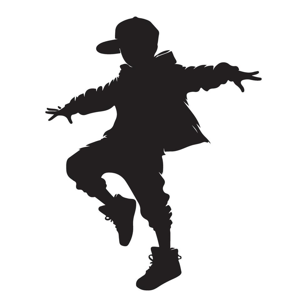 Cool Silhouette of Boy Dancer Hip Hop Pose Illustration vector