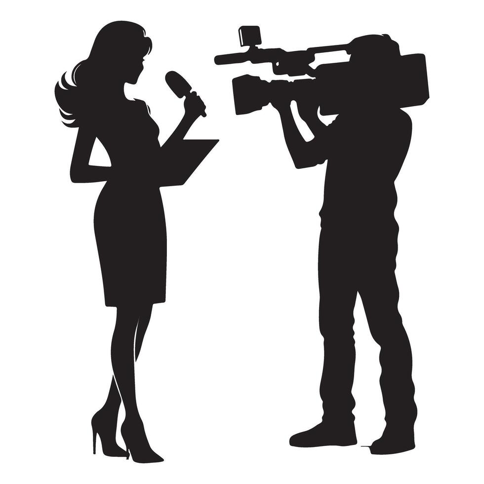 Silhouette News Reporter Delivering Speech for Television Broadcasting Program Media vector
