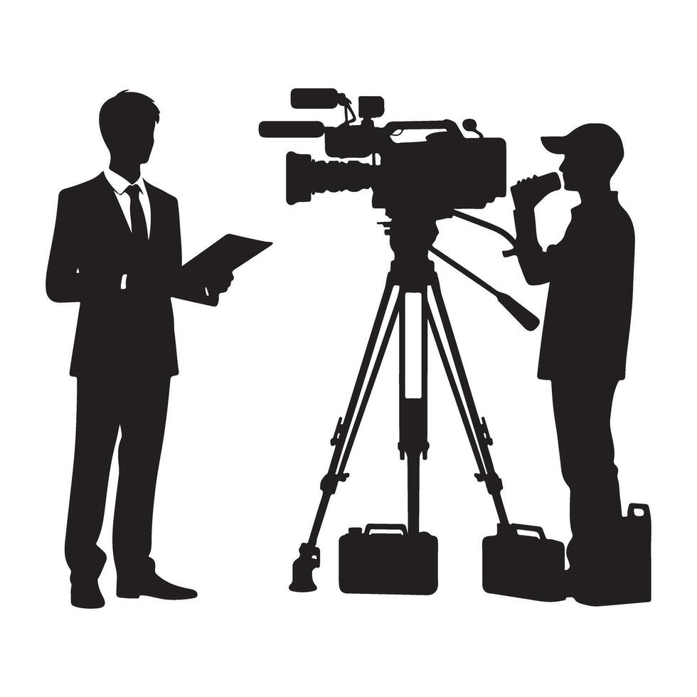 News Crew Silhouette Illustration Media and Journalism Concept vector