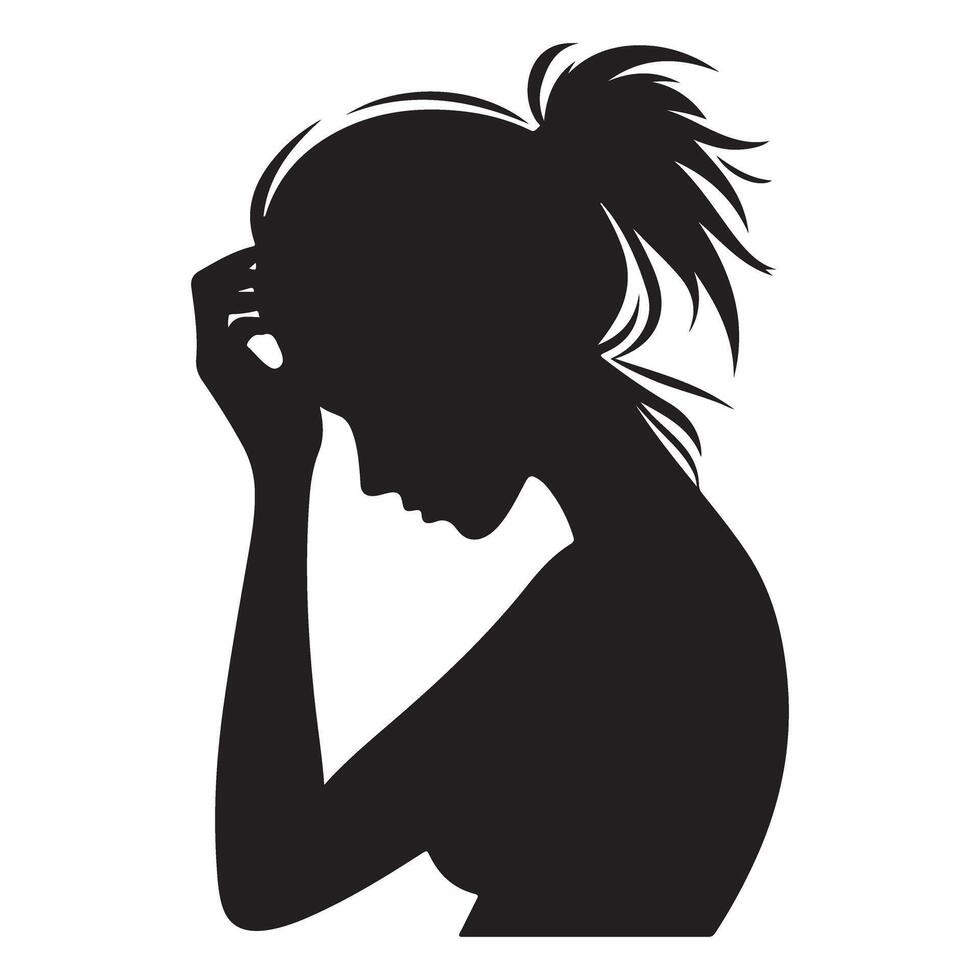 Silhouette of Thoughtful Woman Art Depicting Mental Health Awareness vector