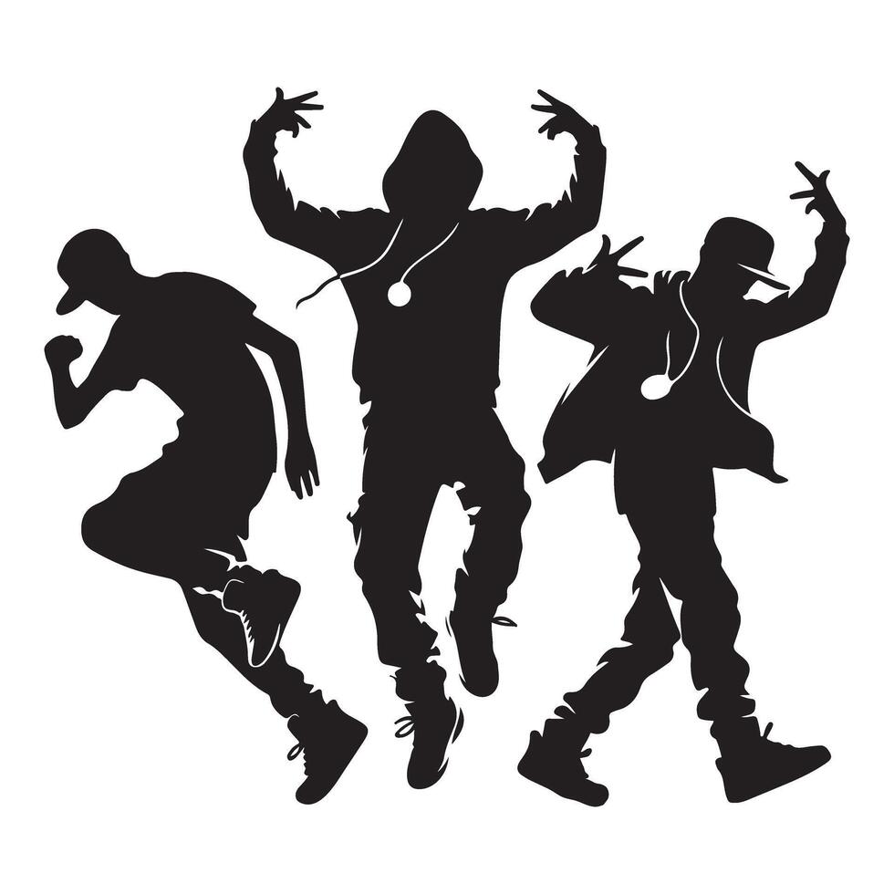 Dynamic Hip Hop Dancers Silhouette Art Illustration vector