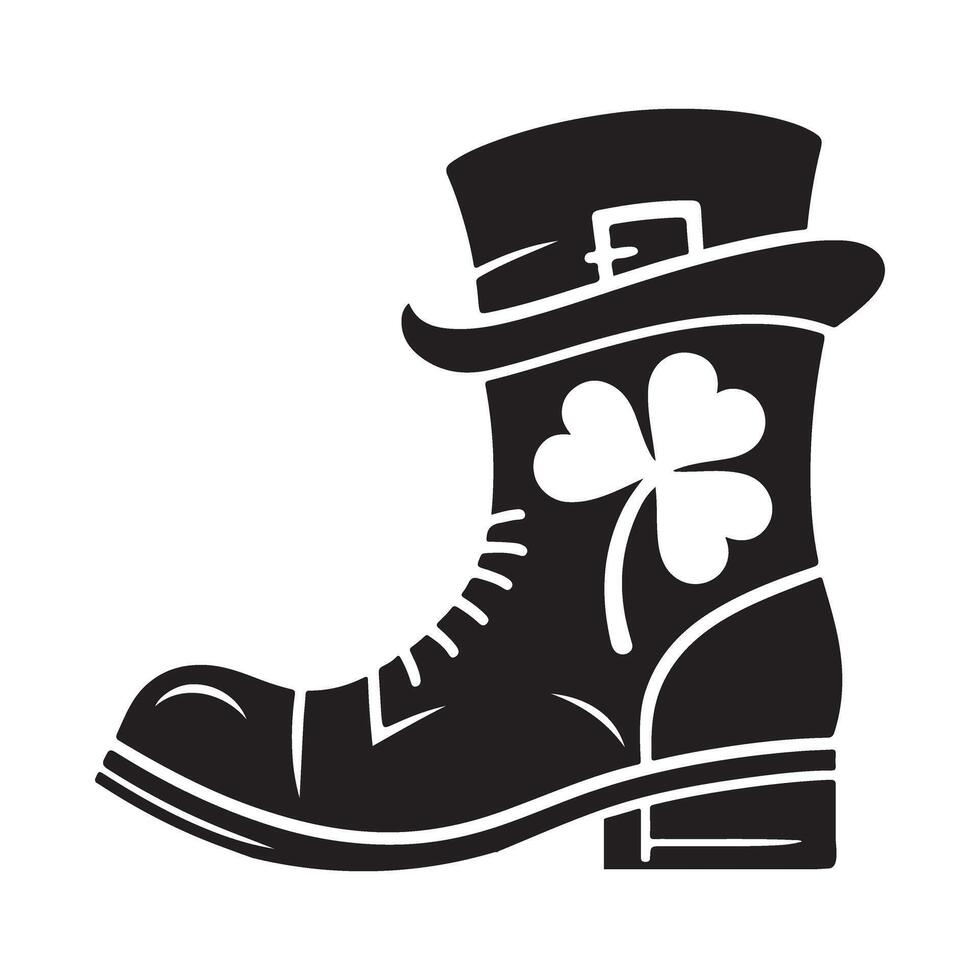 Leprechaun boot silhouette with cloverleaf for St Patrick's day vector