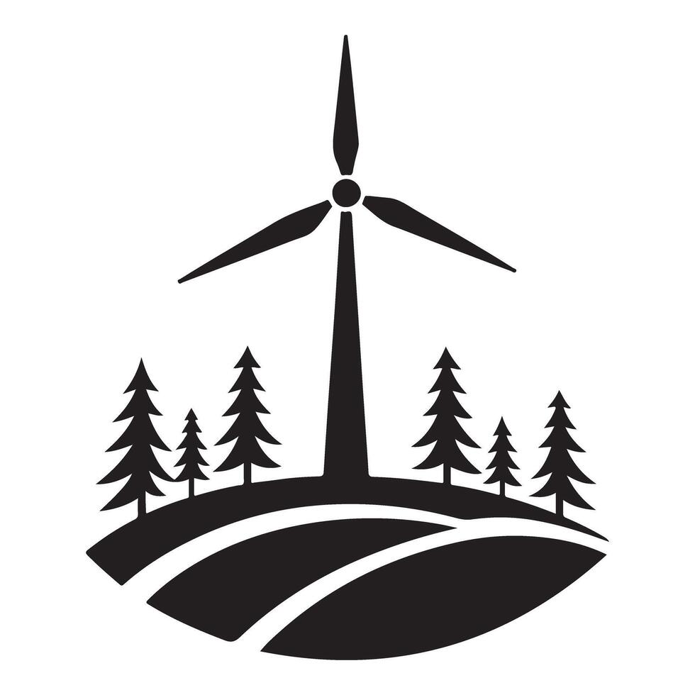 Wind Turbine Silhouette on Hilltop for Clean Energy Generation vector