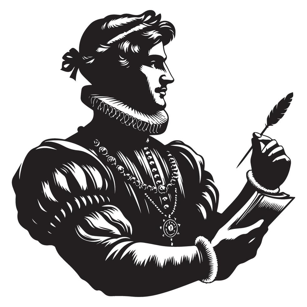 Renaissance Writer Silhouette Illustration for Historical Projects vector