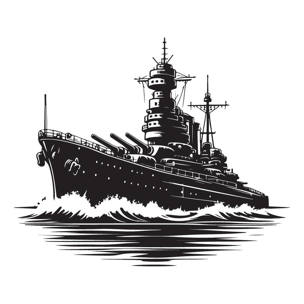 Powerful Battleship Silhouette Illustration Naval History Artwork vector