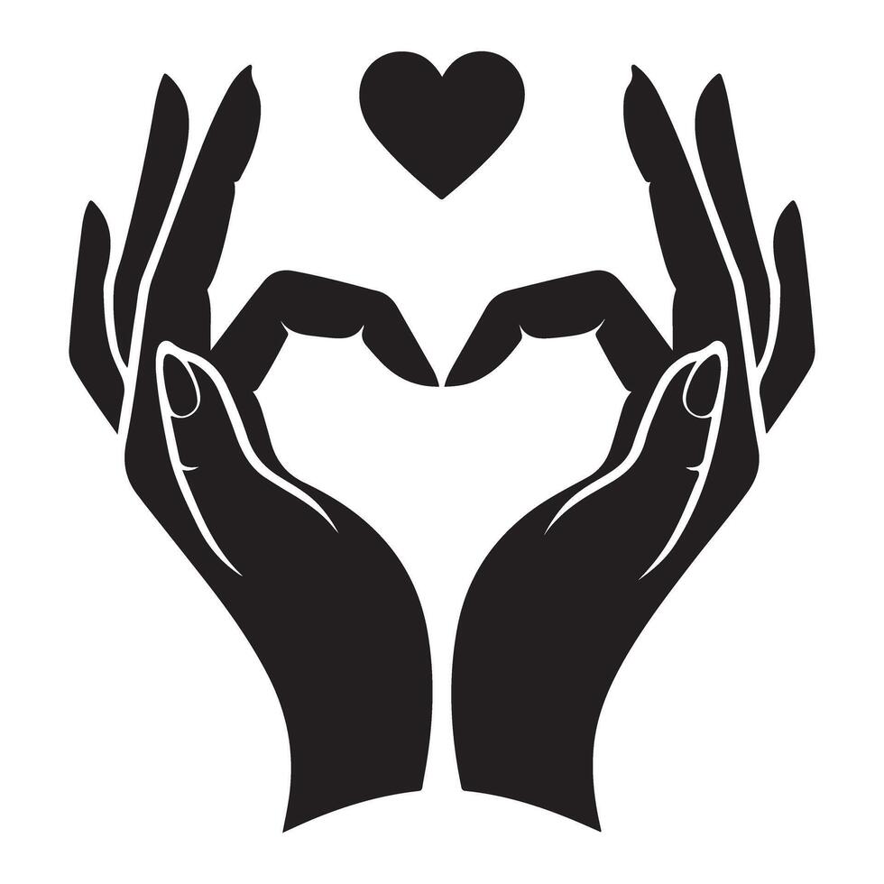 Heart Hands Silhouette Illustration Symbolizing Love and Care vector
