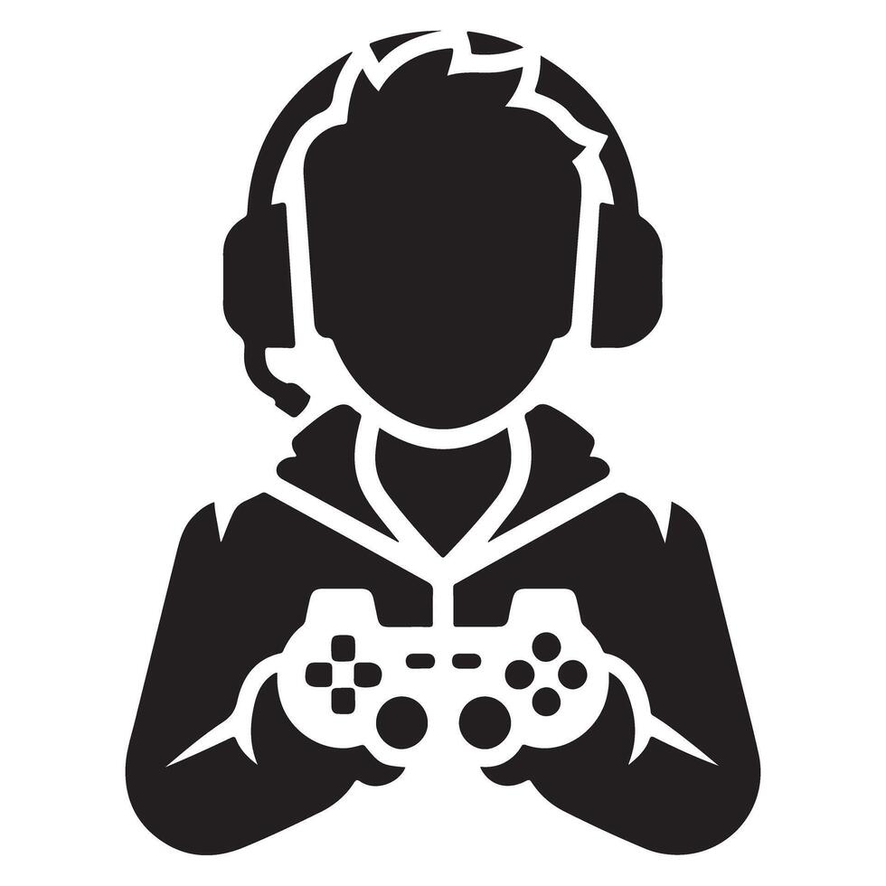 Silhouette Gamer Illustration Wearing Headset Holding Controller Design vector