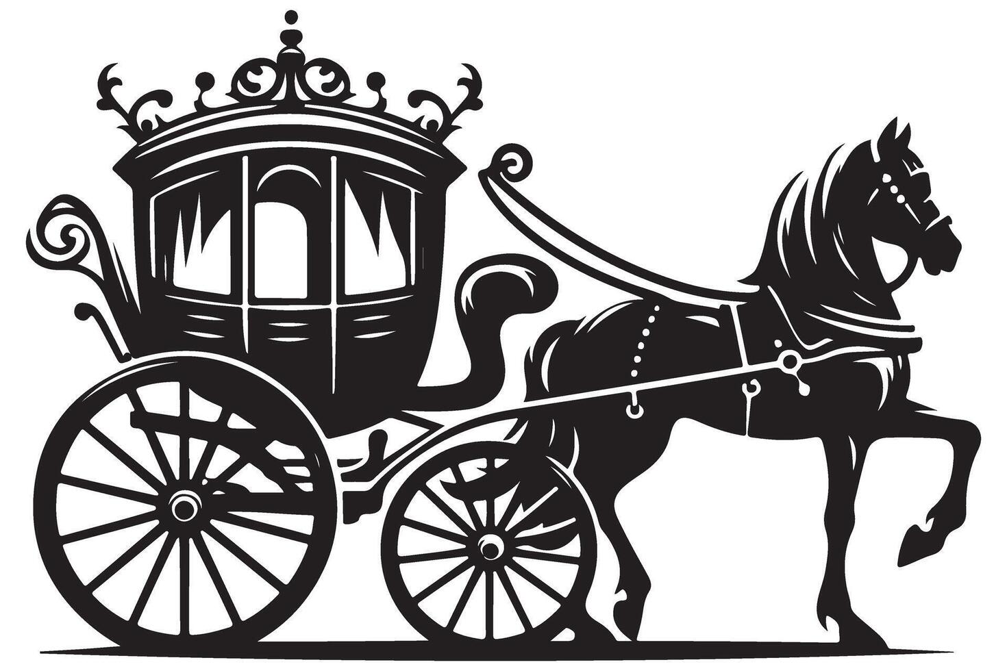 Elegant horse drawn carriage silhouette classic transport design vector