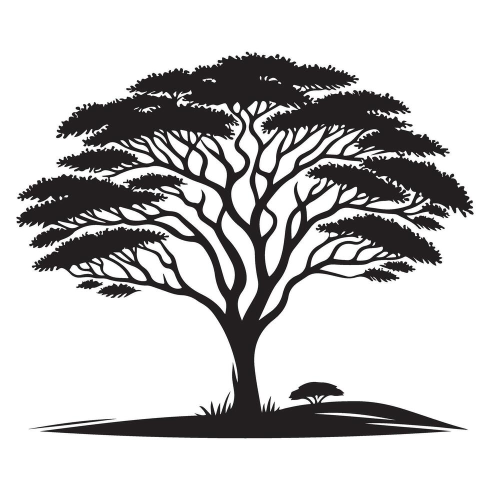 Majestic Acacia Tree Silhouette Illustration for African Landscape Designs vector