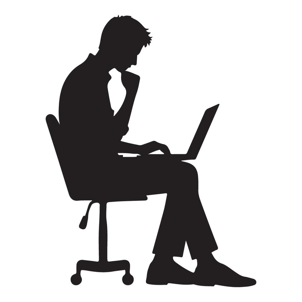 Silhouette of a Man Using Laptop Representing Technology and Work vector