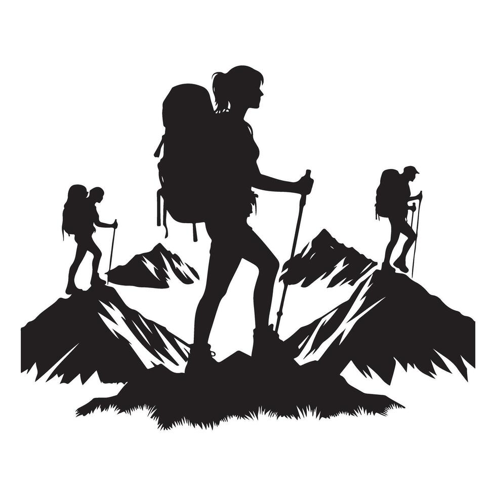 Silhouette Hiking Adventure Illustration Group of People Reaching the Top vector