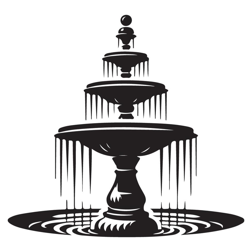 Elaborate Tiered Fountain Silhouette Design Water Feature Landscape Illustration vector