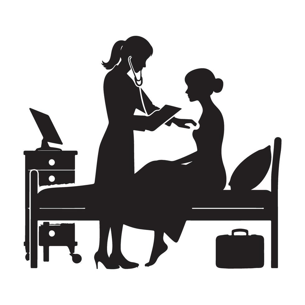 Doctor Examining Patient Silhouette Artwork For Medical Projects vector