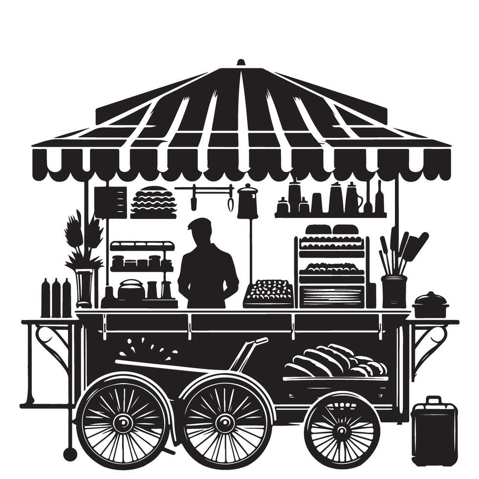Charming Mobile Food Cart Silhouette Graphic for Street Vendors vector