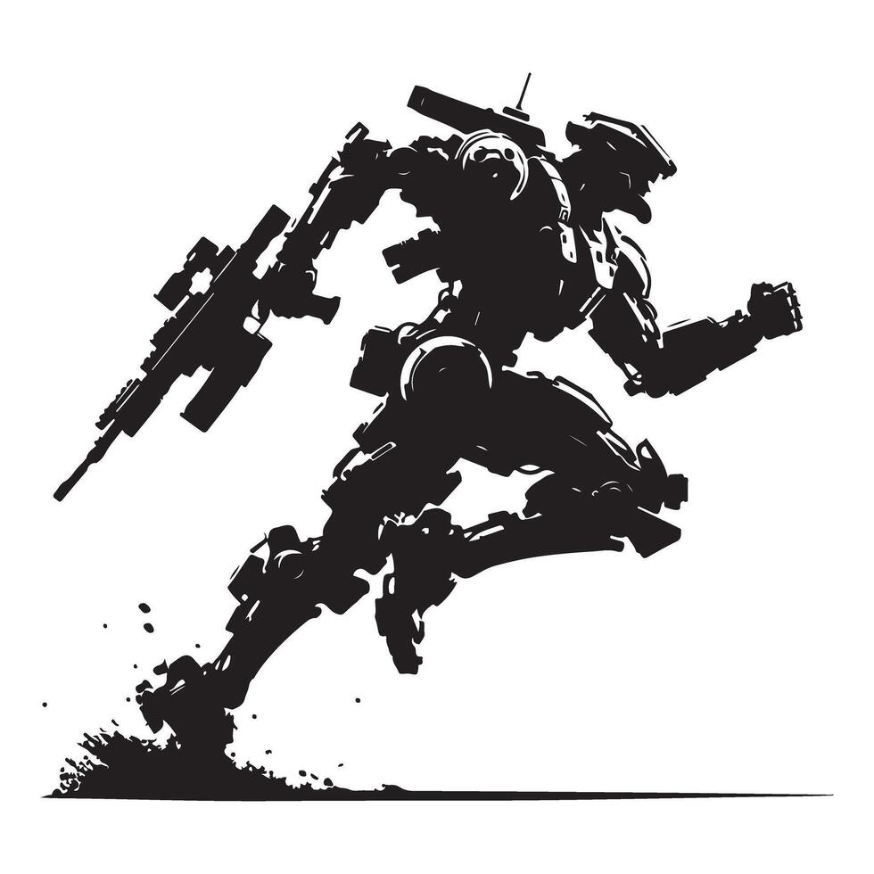 Futuristic robotic soldier silhouette illustration for military technology concept vector