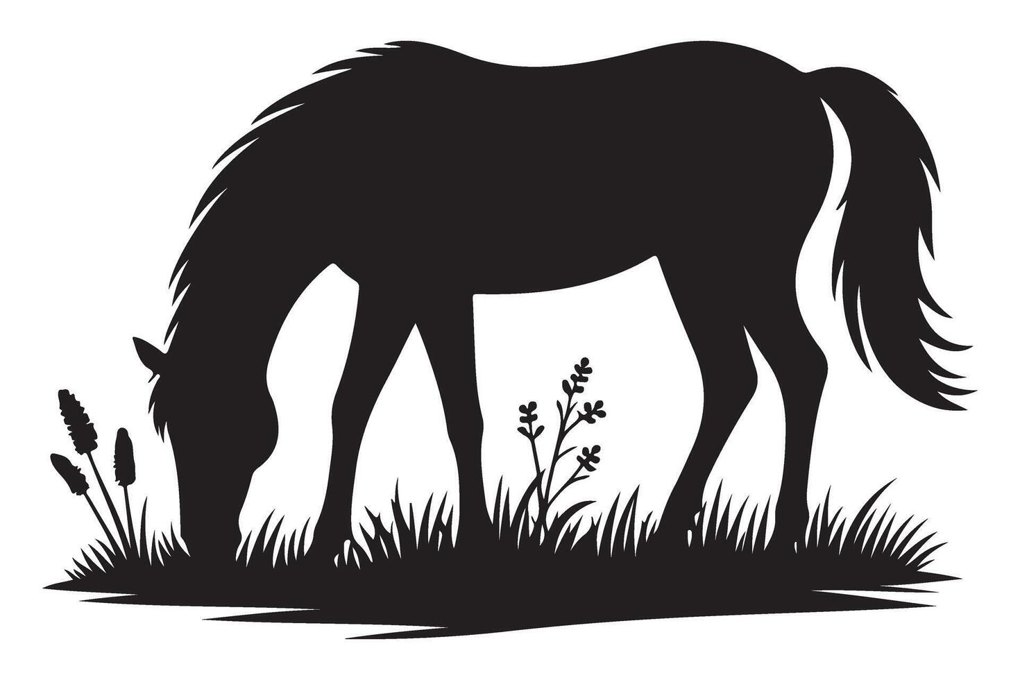 Grazing Horse Silhouette Illustration Image Pasture Design vector