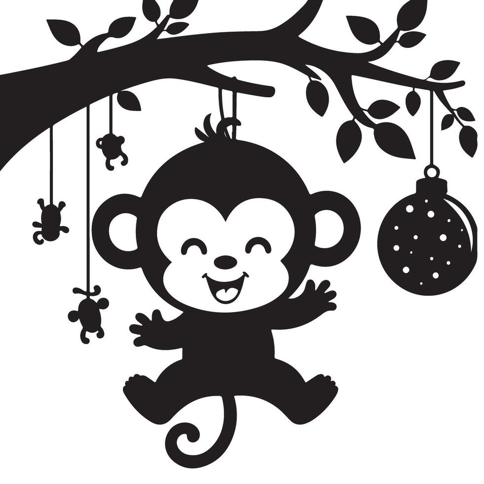 Cute Monkey Hanging from Tree Branch Illustration Design vector