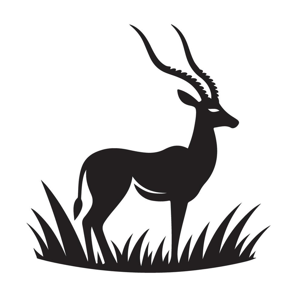 Majestic Antelope Silhouette Illustration Standing Tall in Grassy Savannah vector