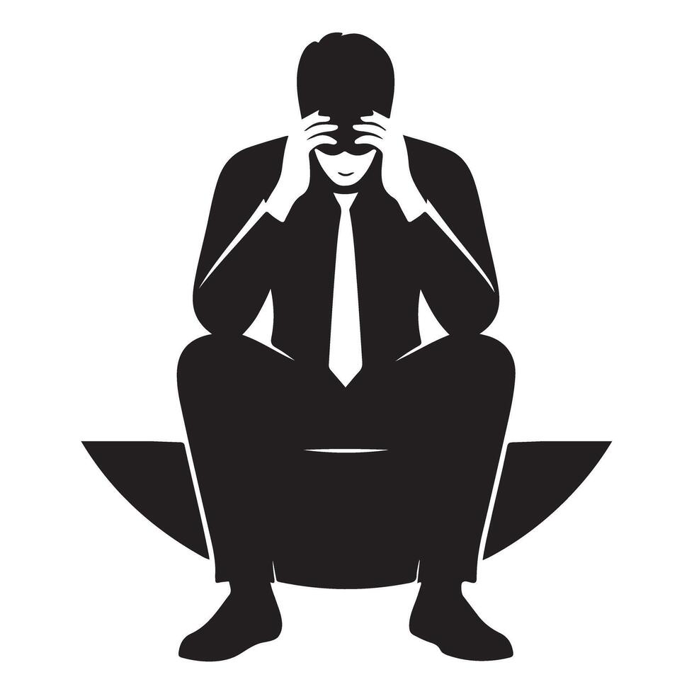 Silhouette of a businessman in distress struggling with work problems vector