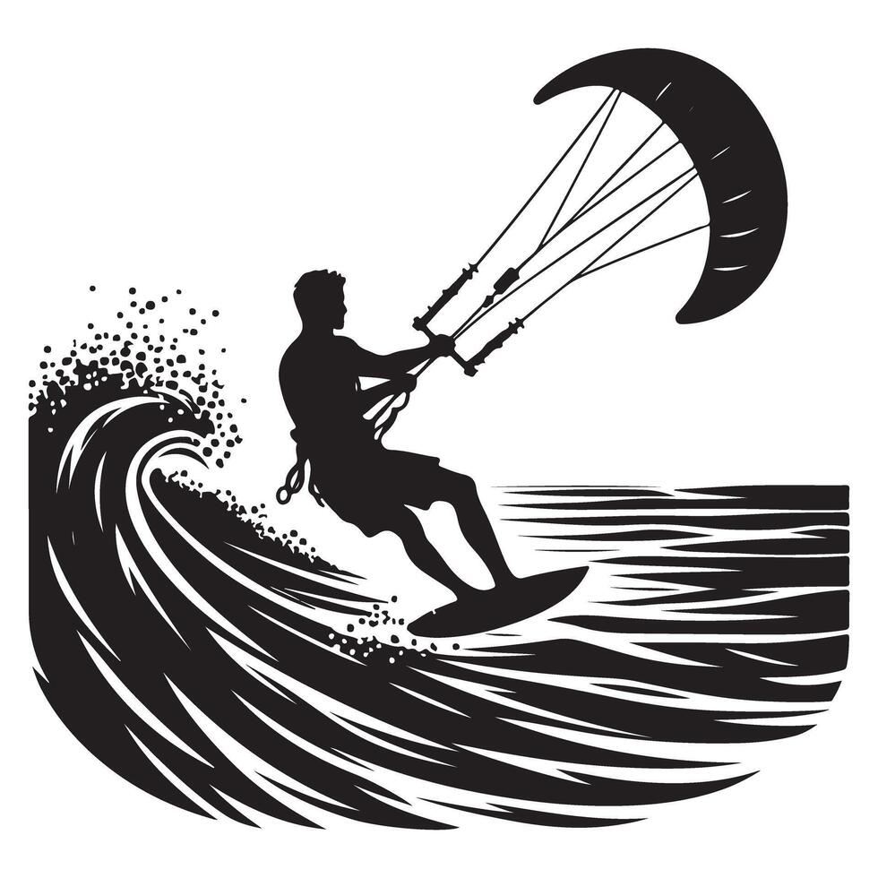 Dynamic Kitesurfing Silhouette Watersport Graphic for Design Projects vector