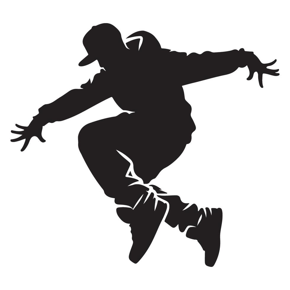 B-boy dancer silhouette performing dynamic break dance poses and moves vector