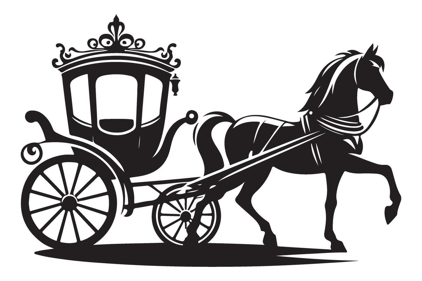 Elegant Horse Drawn Carriage Silhouette Illustration for Transportation Design vector