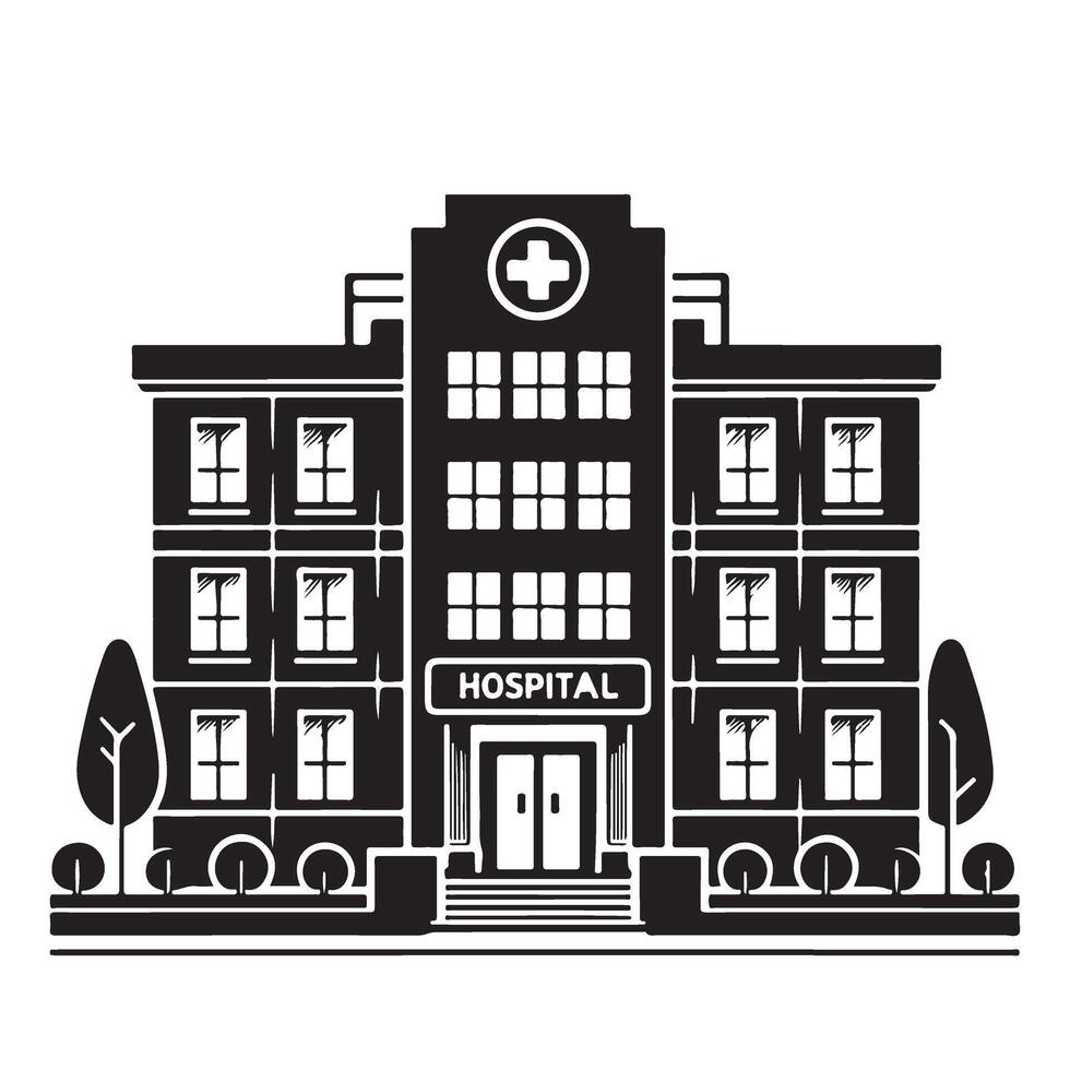 Hospital Building Silhouette Design for Healthcare and Medical Services vector