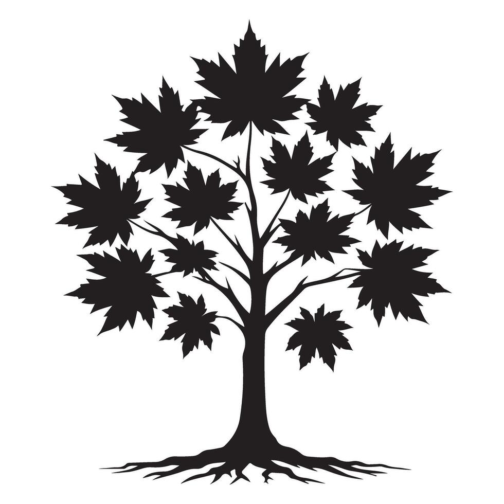 Maple Leaf Tree Silhouette Illustration Symbolizing Autumn and Canadian Heritage vector