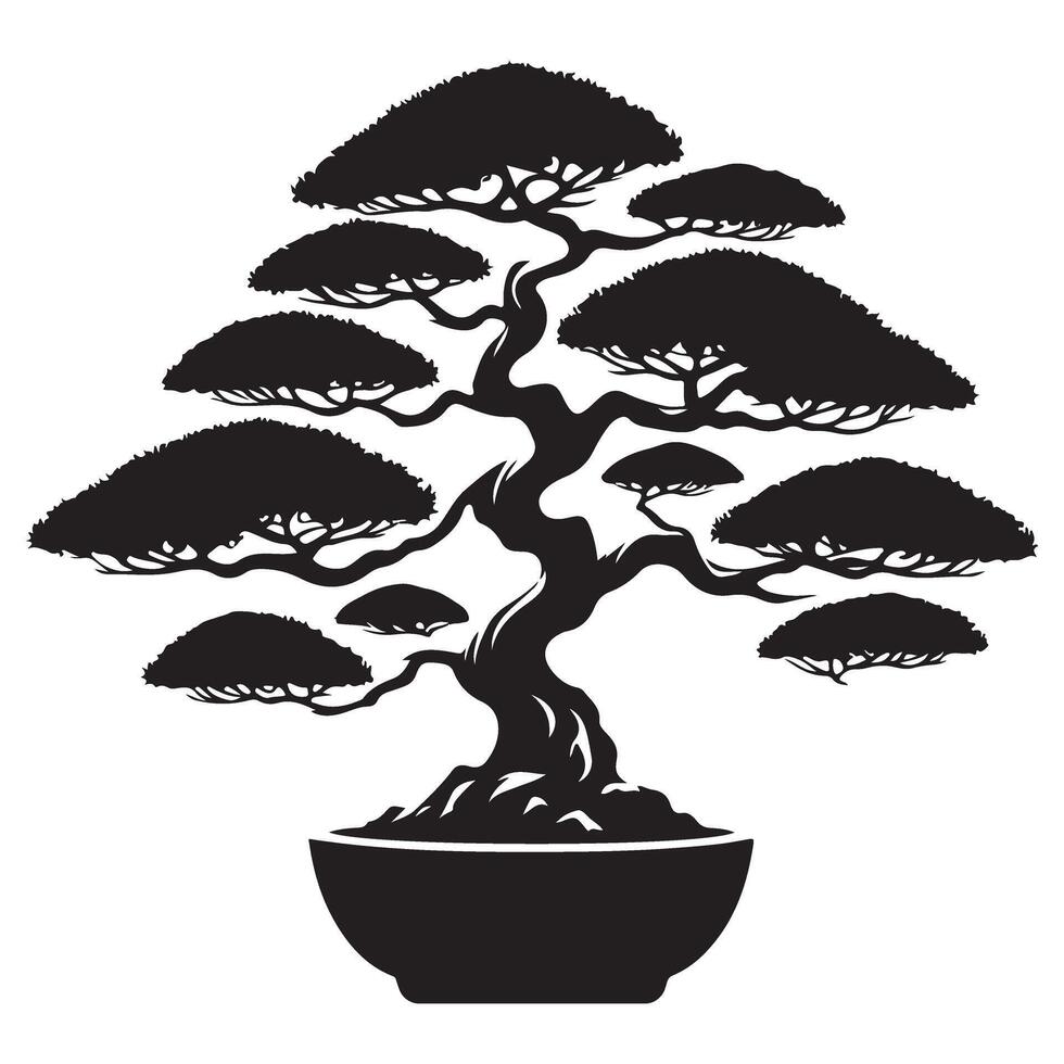 Silhouette Bonsai Tree for Serenity Zen and Nature vector