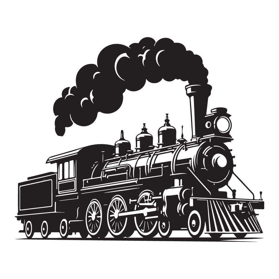 Vintage Steam Train Locomotive Silhouette Illustration Design vector