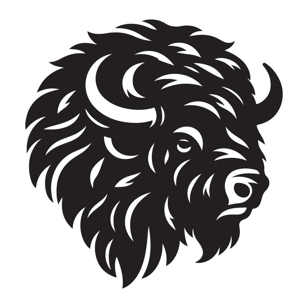 Detailed Buffalo Head Silhouette Illustration Majestic Animal Design vector