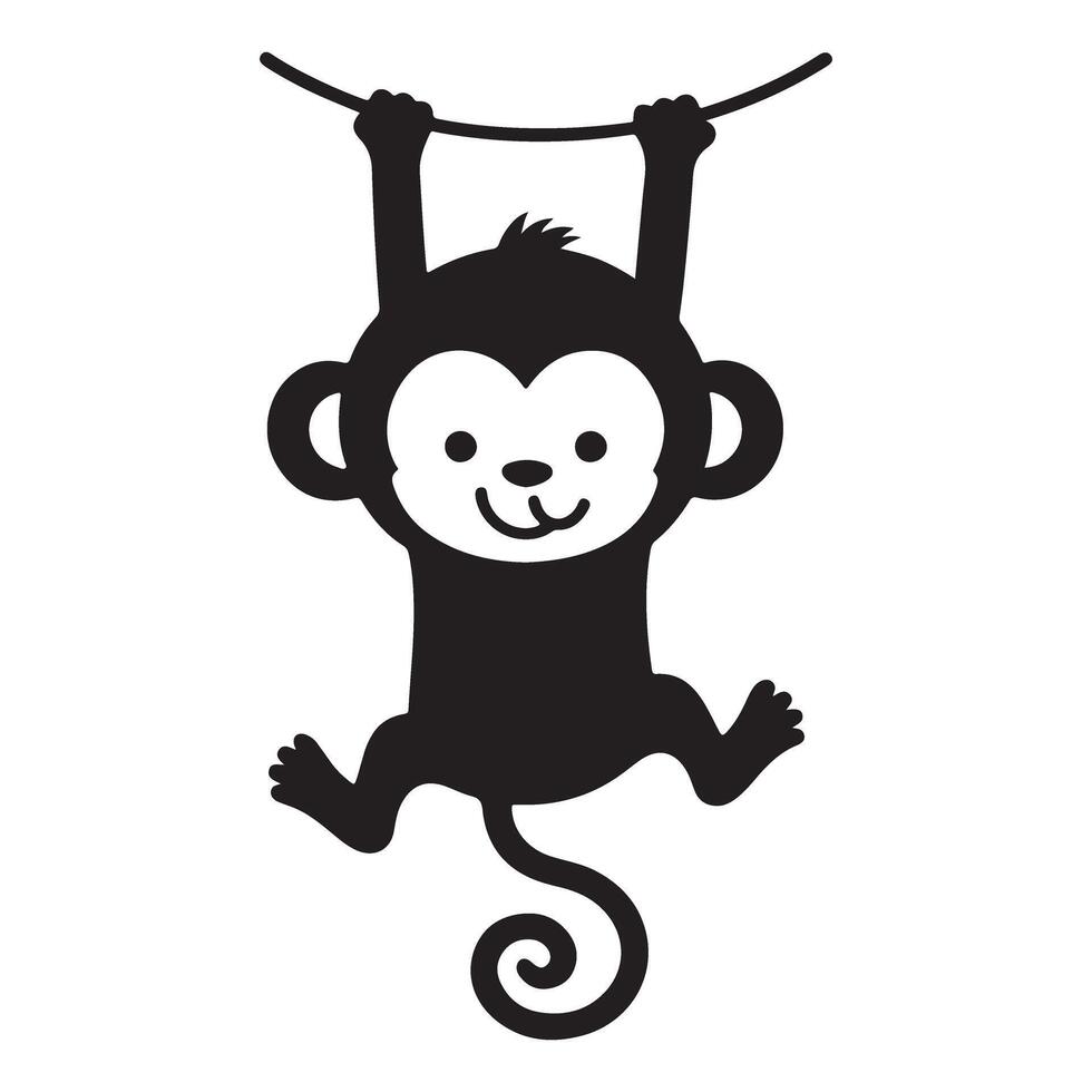 Cute Monkey Hanging Silhouette Illustration for Kids Projects vector