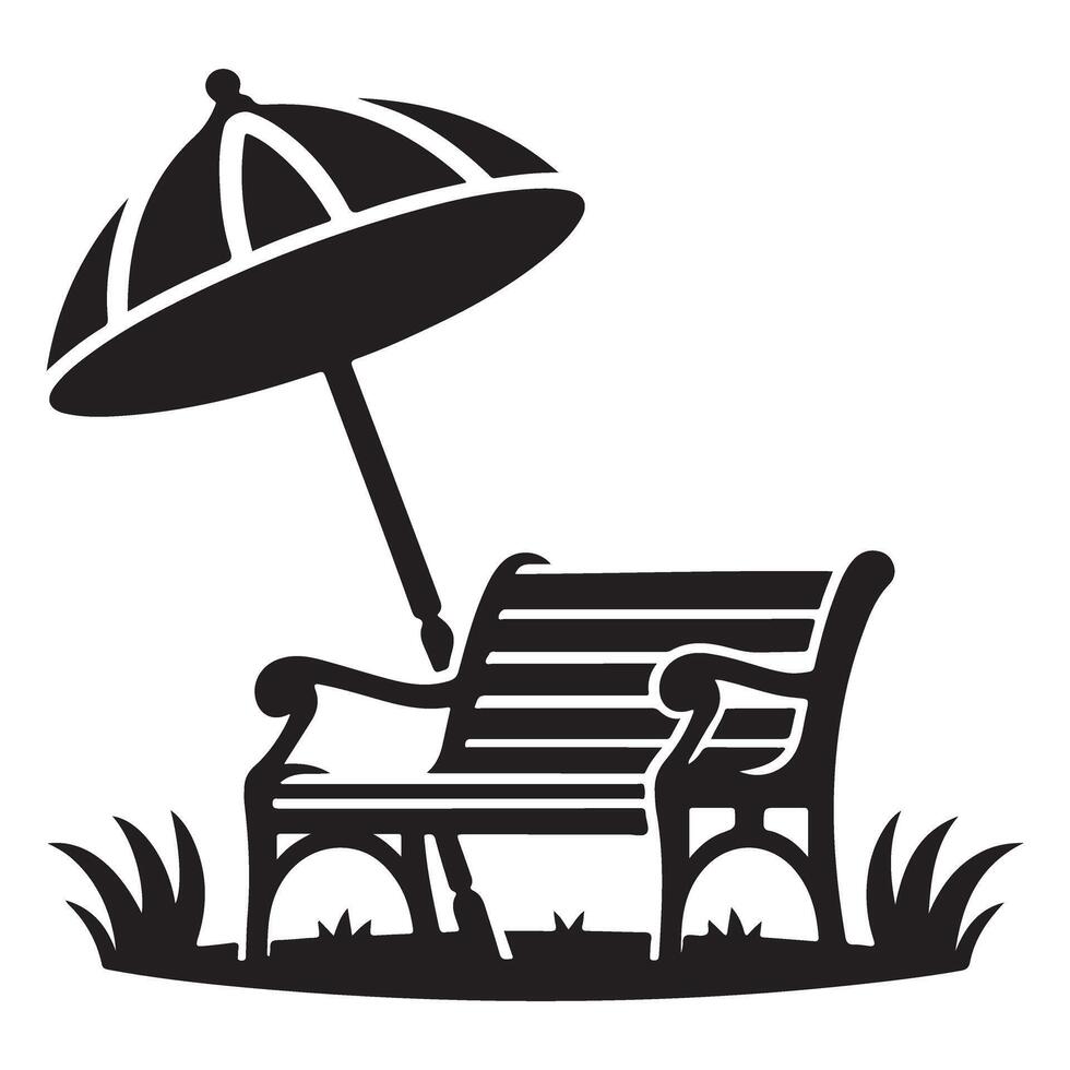 Silhouette park bench under umbrella illustration serene outdoor scene vector