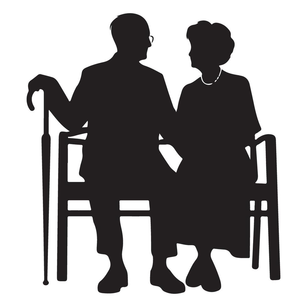 Elderly couple silhouette sitting on bench enjoying life design vector