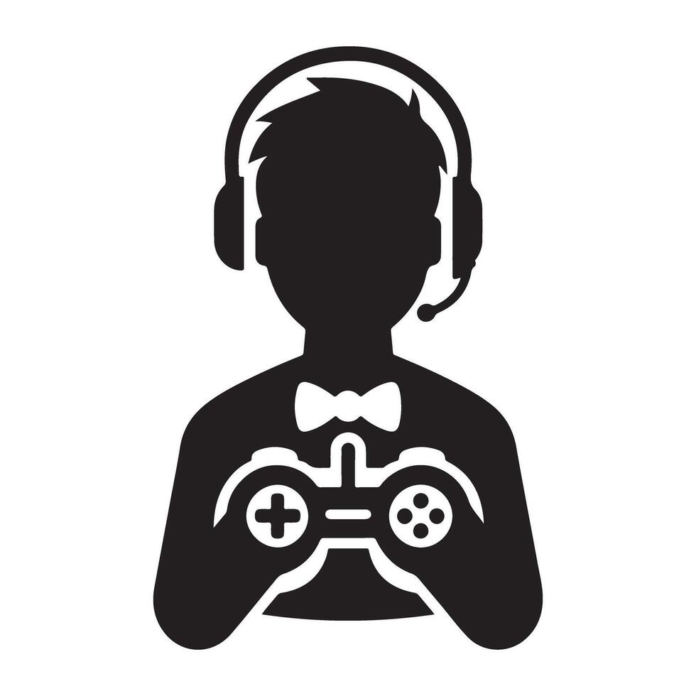 Silhouette Gamer Boy With Headset Playing Game with Controller vector