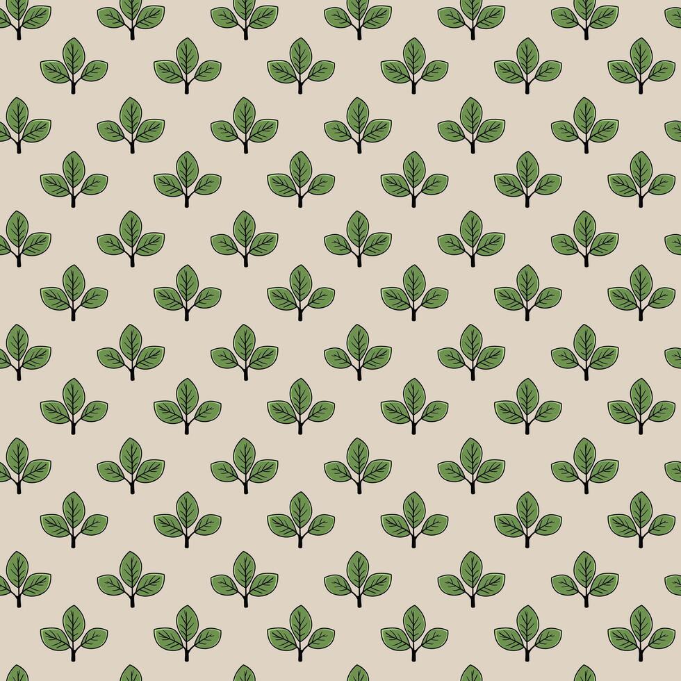 Elegant seamless pattern featuring stylized green leaves on a beige background. Perfect for textile design, wallpaper, or web design projects. vector