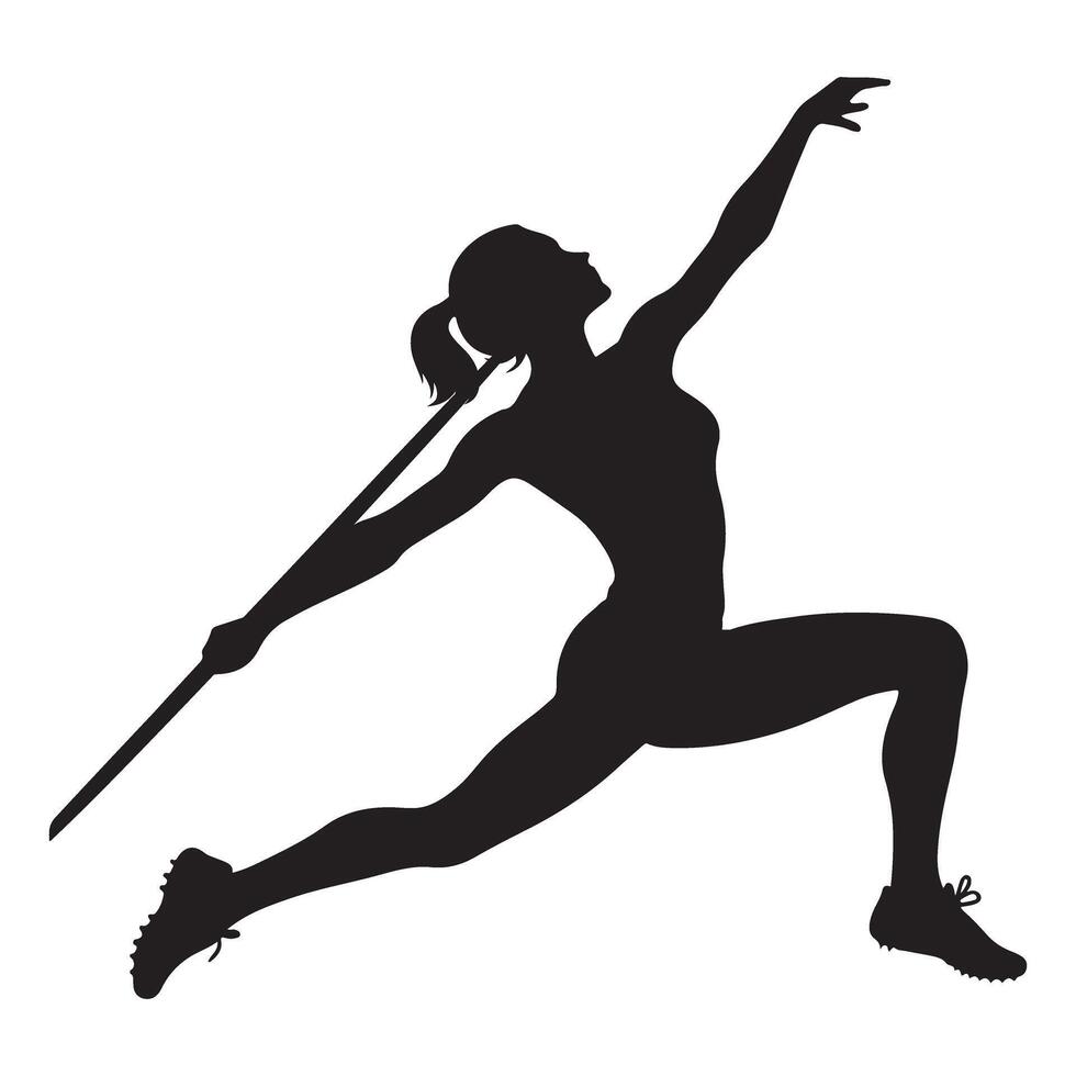 Female Athlete Silhouette Throwing Javelin in Dynamic Action Illustration vector
