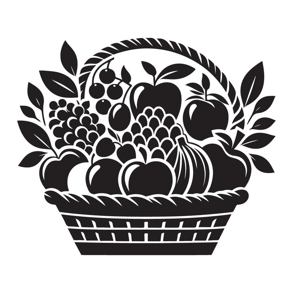 Silhouette Abundance Fresh Fruit Basket Illustration Design vector