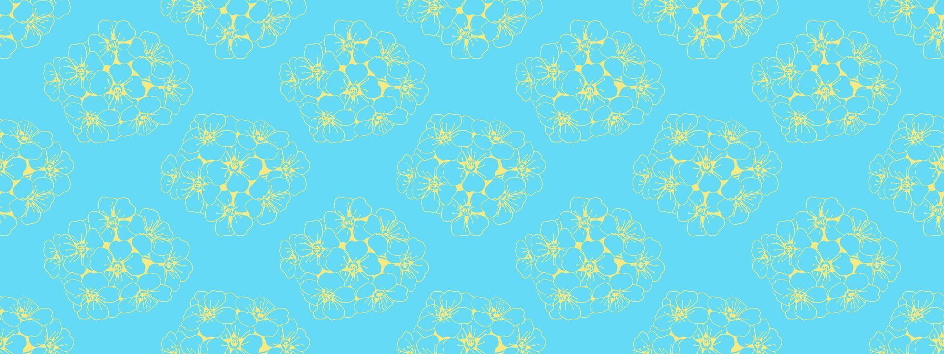 Pastel yellow floral clusters on a bright turquoise background create a cheerful, seamless pattern. vector