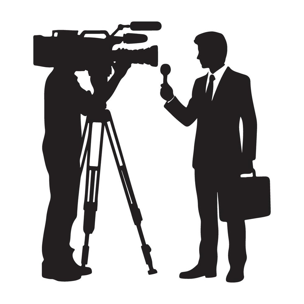 Silhouette News Interview Media Cameraman Reporting Template Artwork vector