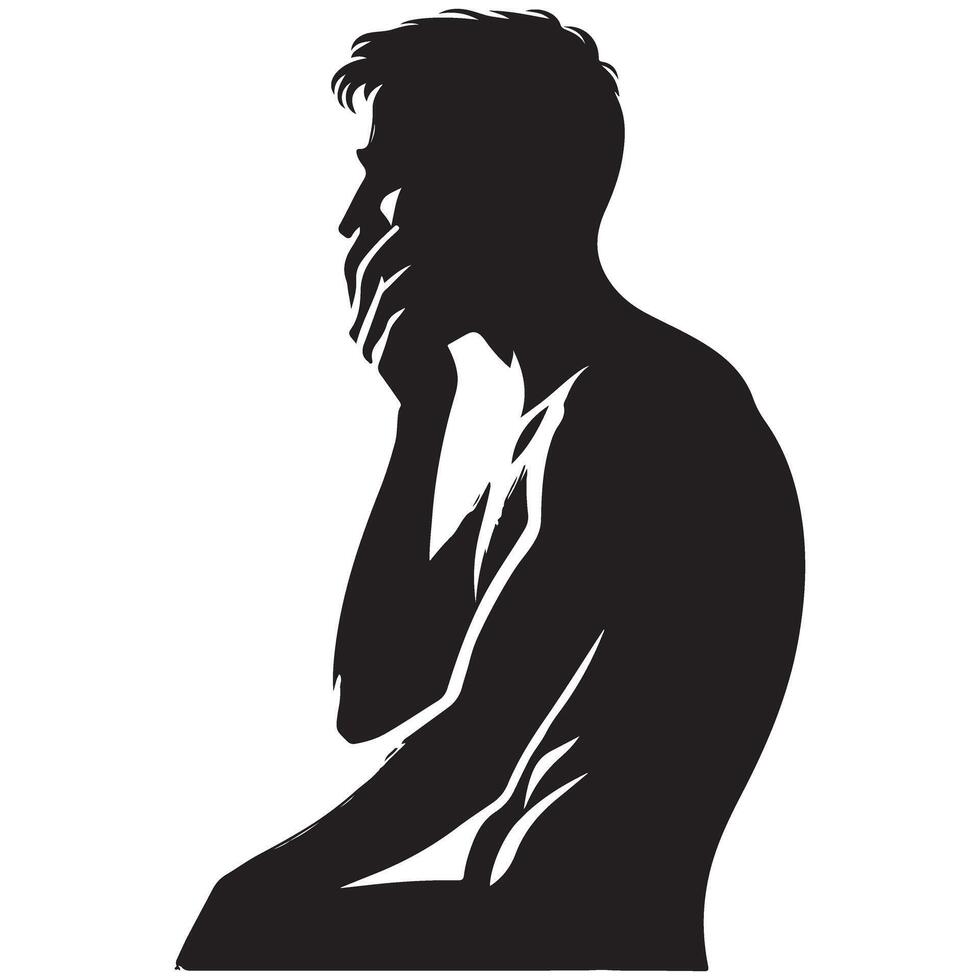 Pensive Man Silhouette Covering Mouth Illustration Design Graphic vector