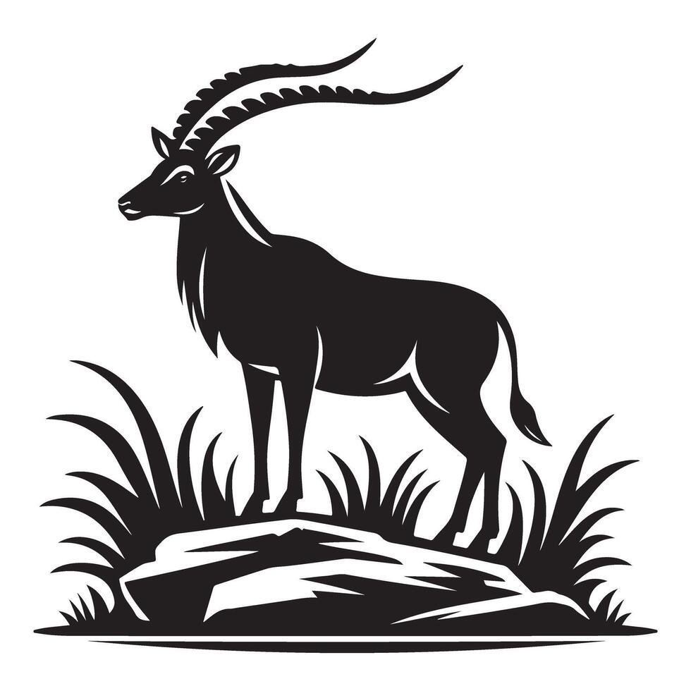 Majestic Sable Antelope Illustration Standing Tall in Natural Habitat vector