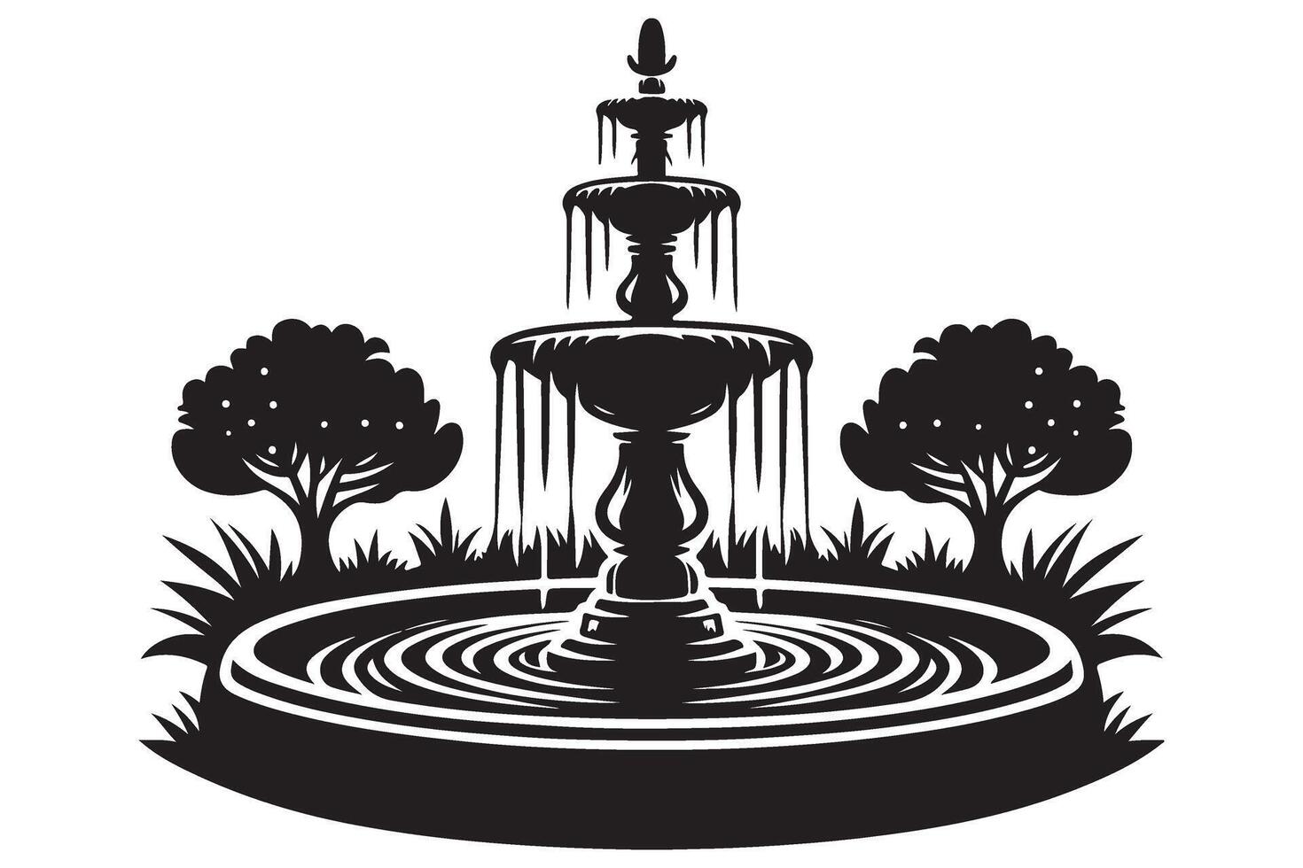 Classic water fountain silhouette serene garden landscape element vector
