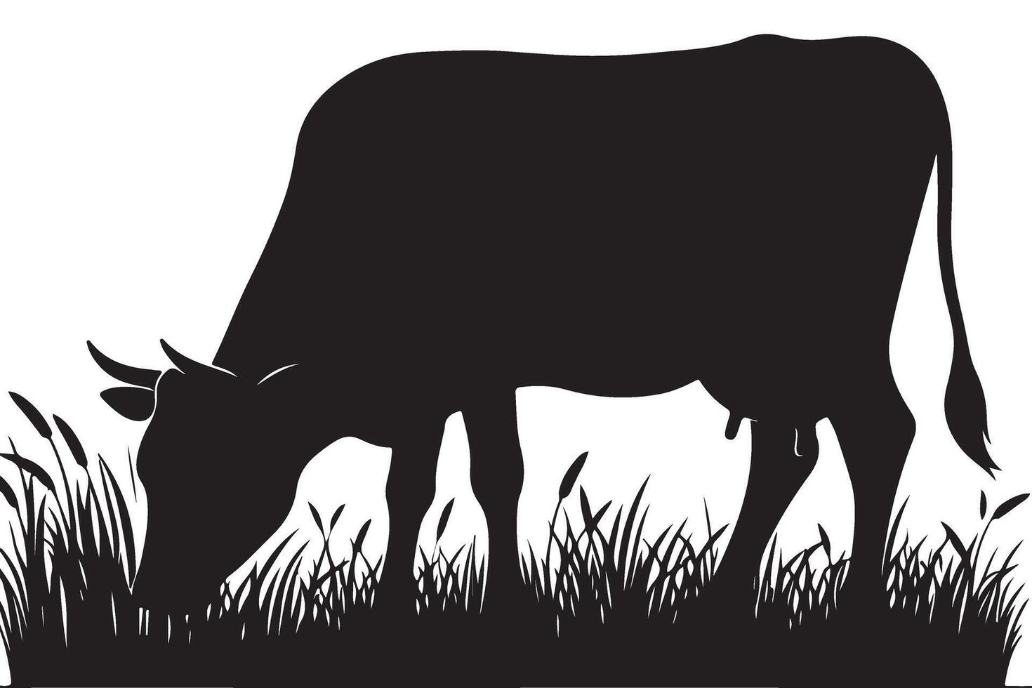 Cow Silhouette Grazing in a Field Illustration Download vector
