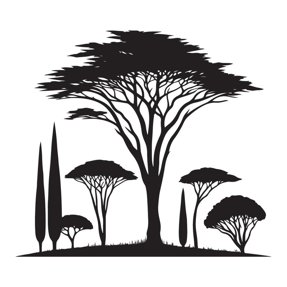 Silhouette Tree Scenery Various Types Plants Nature Illustration Art vector