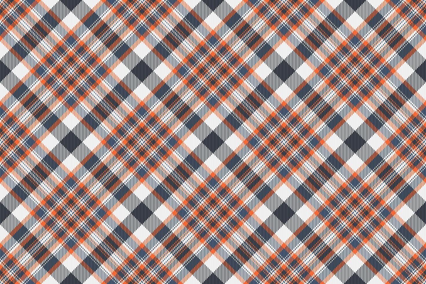 Vibrant diagonal plaid pattern in orange, blue, and white. Perfect for textile design, website backgrounds, or fashion projects. vector