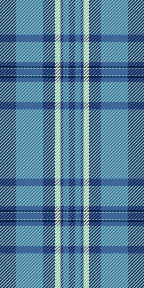 Faded check tartan fabric, craft background texture. Dimensional seamless plaid pattern textile in cyan and blue colors. vector
