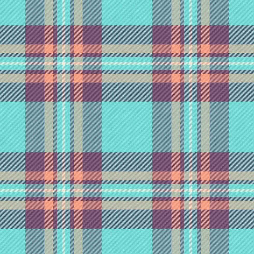 Vibrant turquoise, peach, and purple plaid pattern. Perfect for textile designs, backgrounds, or website assets. vector
